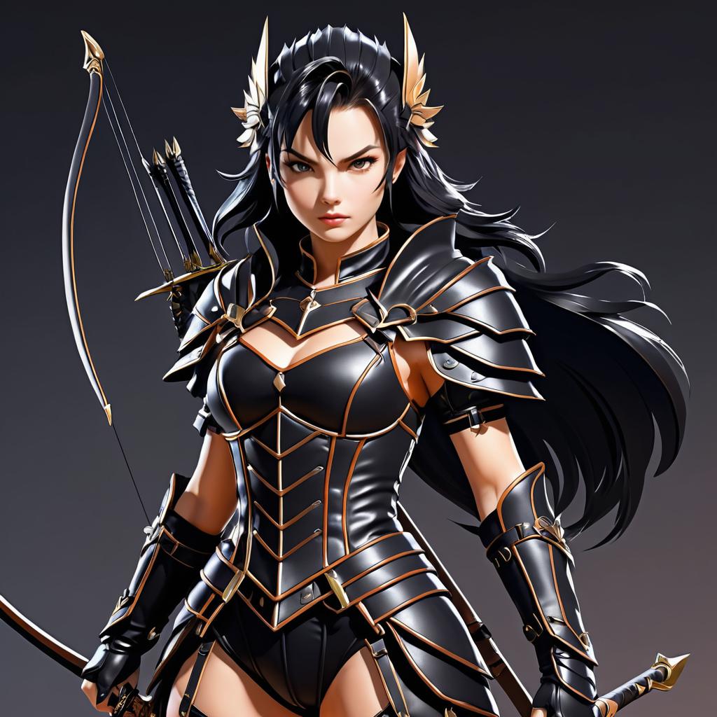 Fierce Anime Huntress in Leather Armor