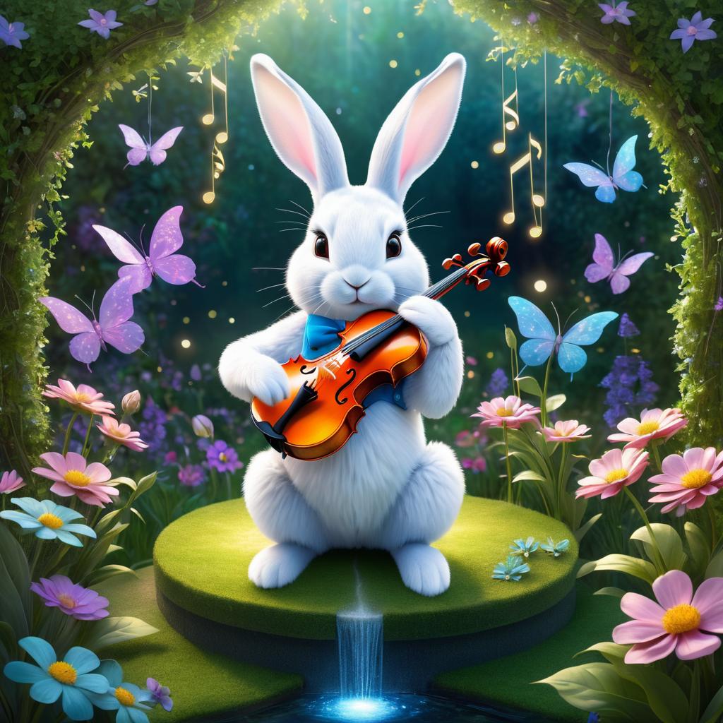 Mystical Rabbit-Violin Fusion in Garden