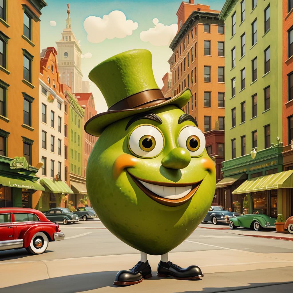 Whimsical Grinning Avocado in Top Hat