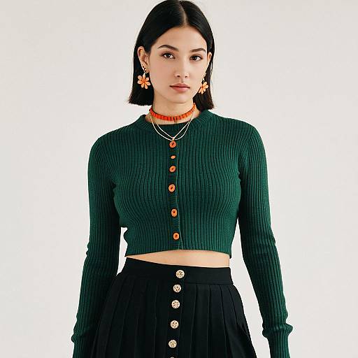 Contemporary Casual Woman in Green Sweater