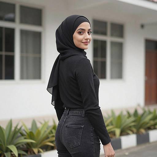 Side Profile of Woman in Black Hijab