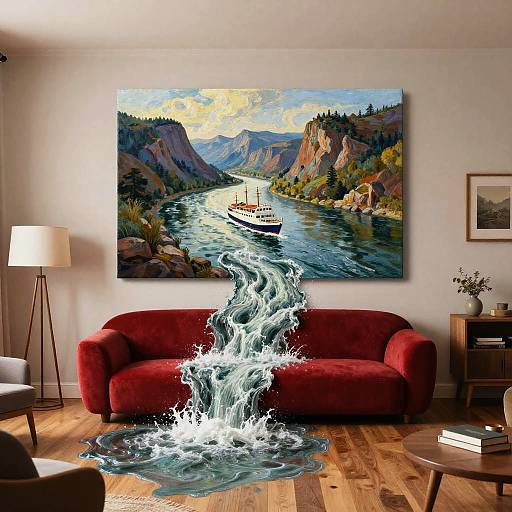 Cinematic River Flowing Out of Painting