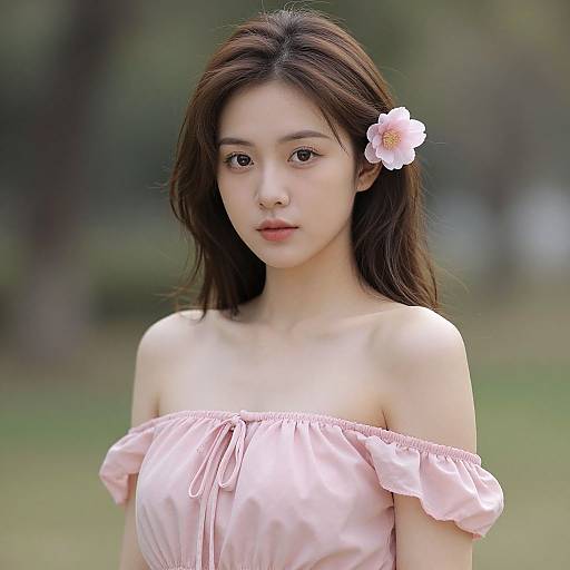 Realistic Portrait of Girl in Pink Dress