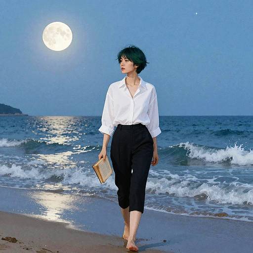 Elegant Figure on Moonlit Beach