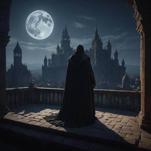 Shadowy Figure on Castle Rooftop at Night Shadowy Figure on Castle Rooftop at Night