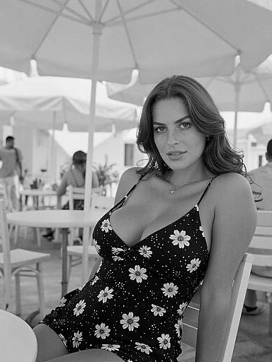 Svelte Woman Relaxing in Mediterranean Cafe