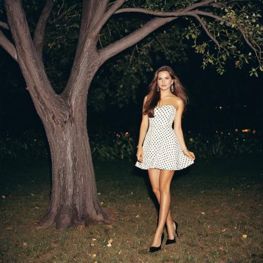 Woman in Polka Dot Dress at Night Outdoors