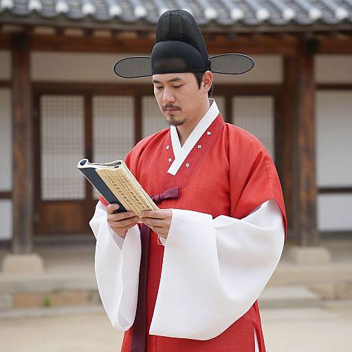 Man in Traditional Korean Costume Reading