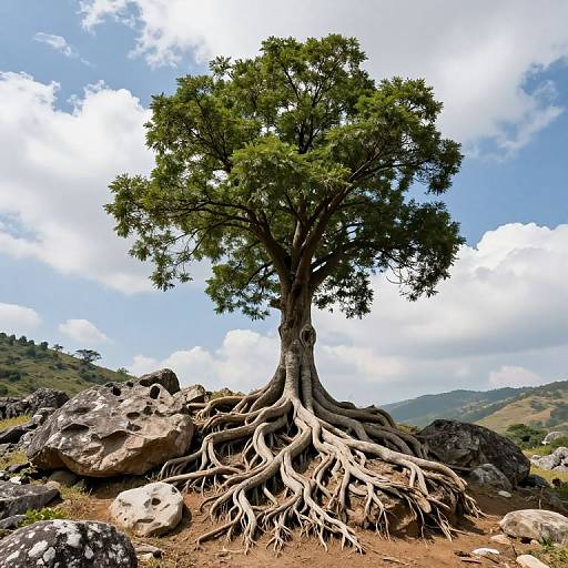 Majestic Tree on Rocky Hillside