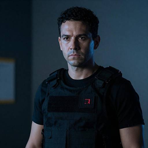 Serious Man in Tactical Blue Lighting