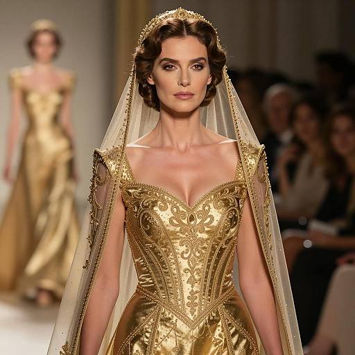 Elegant Gold Medieval Wedding Dress on Runway