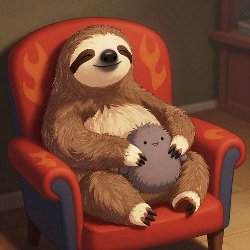 Charming Sloth Relaxing on Colorful Chair