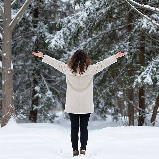 Woman Embracing Snowy Winter Outdoors