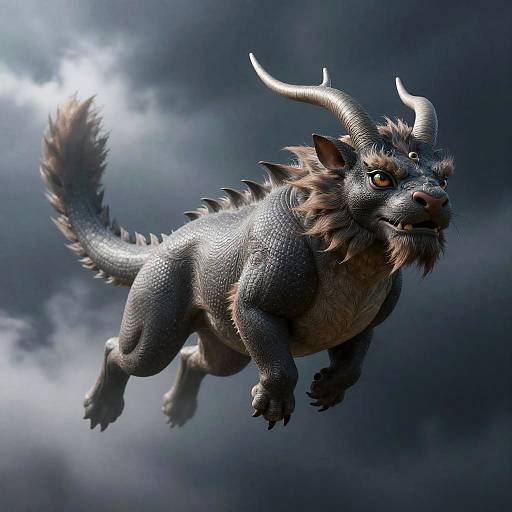 Photorealistic Loong Midair in Dark Mist