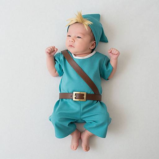 Photograph of a baby dressed as Link from 