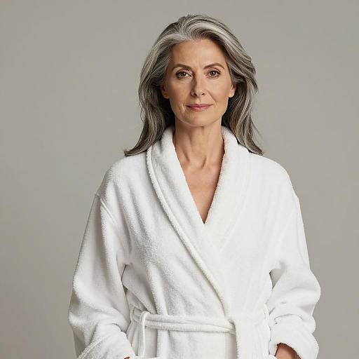 Elegant Mature Woman in White Bathrobe