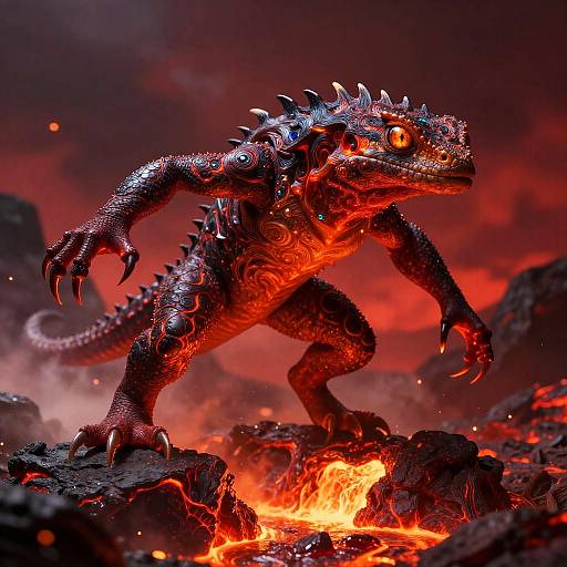Ember-Lizard Vaulting Over Lava