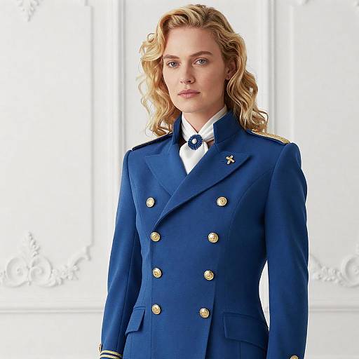 Elegant Blonde in Military Inspired Attire