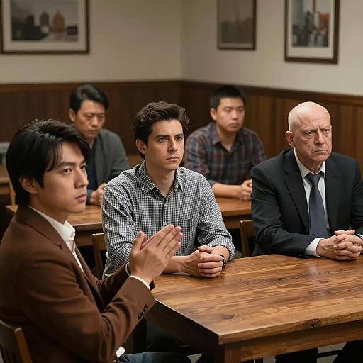 Group of Men Sitting at Wooden Table