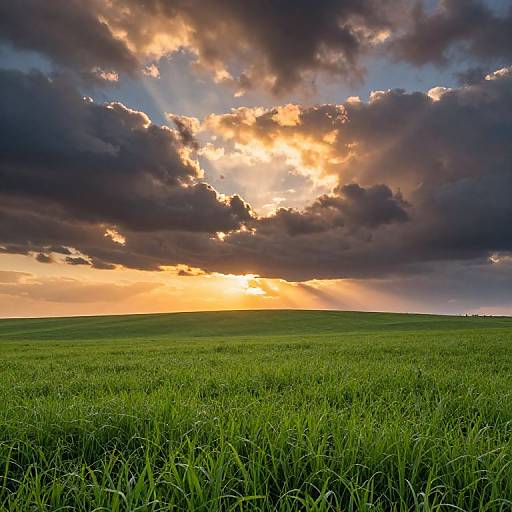 Vibrant Green Field at Golden Hour