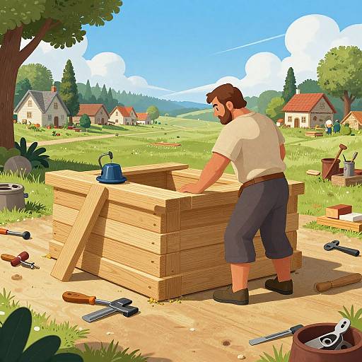 Noah Building the Ark Illustration
