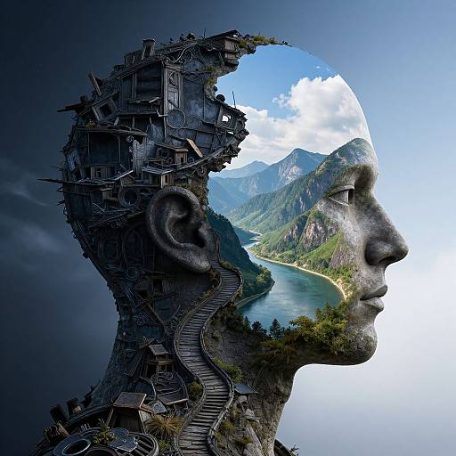 Surreal Day and Night Human Head