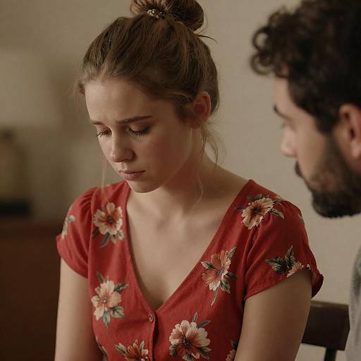 Sad Woman in Floral Dress Photograph