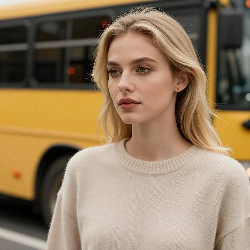Elegant Blonde Woman in Knitted Sweater