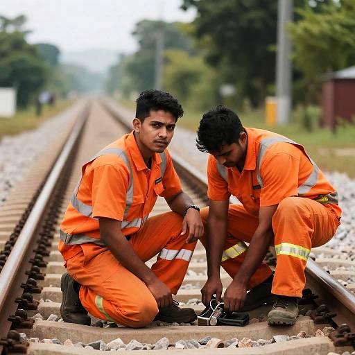Dedicated Railway Workers on Track Duty