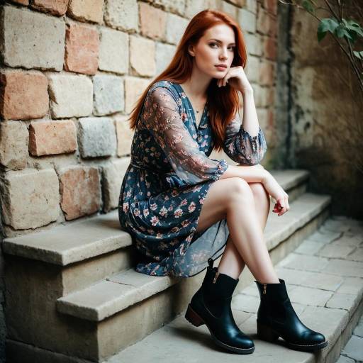 Redheaded Woman Sitting on Stone Steps