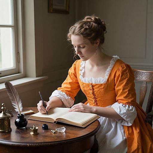 Woman Writing in Period Dress by Window