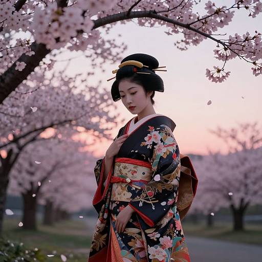 Art Nouveau Geisha in Cherry Blossoms