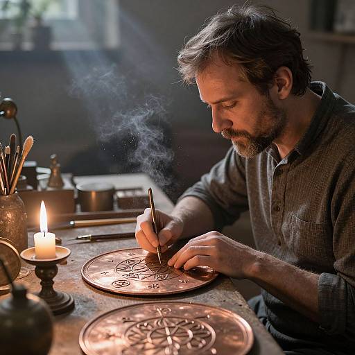 Candlelit Artisan Engraving Magic Symbols
