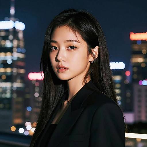 Elegant Jimin with Neon Cityscape