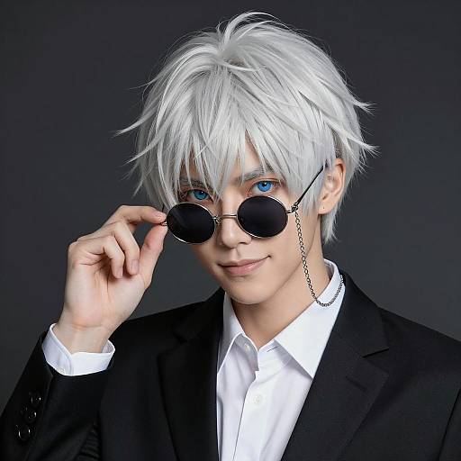 Young Man with White Hair and Sunglasses