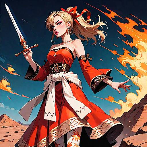 Blonde Warrior Girl with Fireball