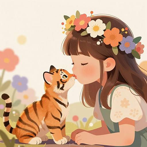 Young Girl Kissing a Cute Kitten