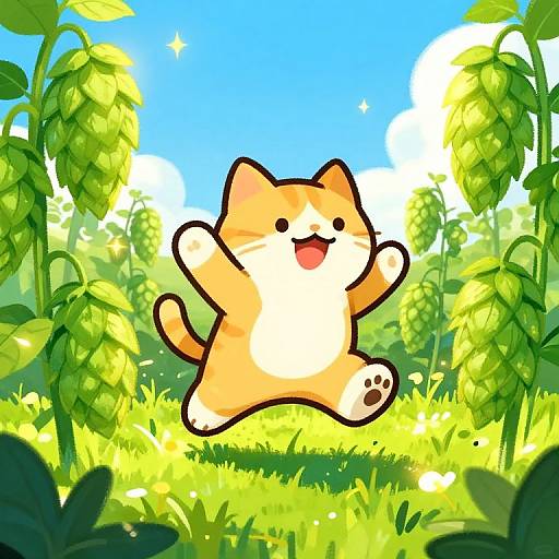 Playful Hopcat in Lush Hop Field