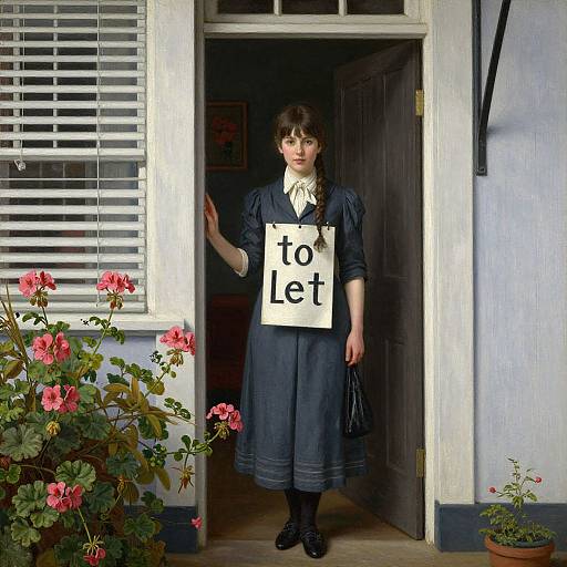 Photograph of a young girl with dark hair in a blue dress, holding a 