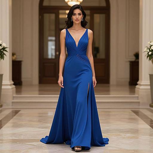 Elegant Woman in Blue Gown