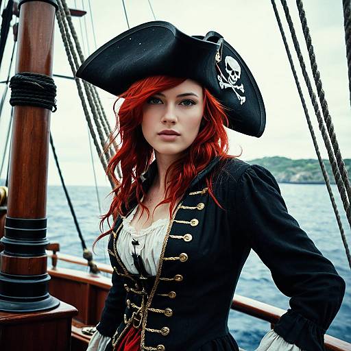 Red-Haired Girl Pirate on Ship