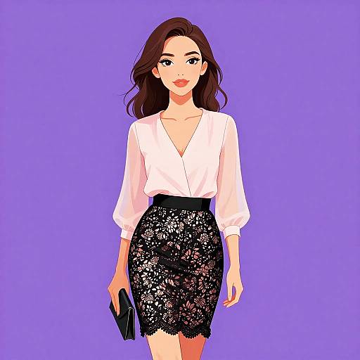 Chic Woman in Elegant Lace Skirt