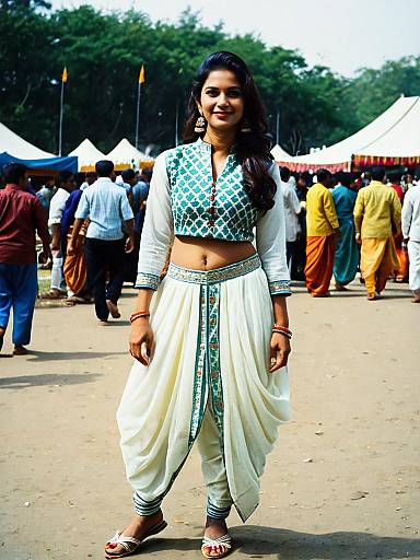 Woman in Dhoti Suit at Cultural Festival