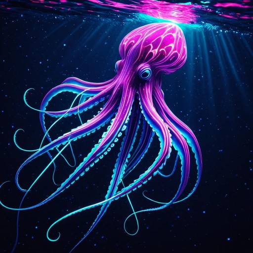 Prismatic Synthwave Squid in Bioluminescent Ocean Prismatic Synthwave Squid in Bioluminescent Ocean