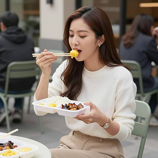 Woman Enjoying Outdoor Meal in Style