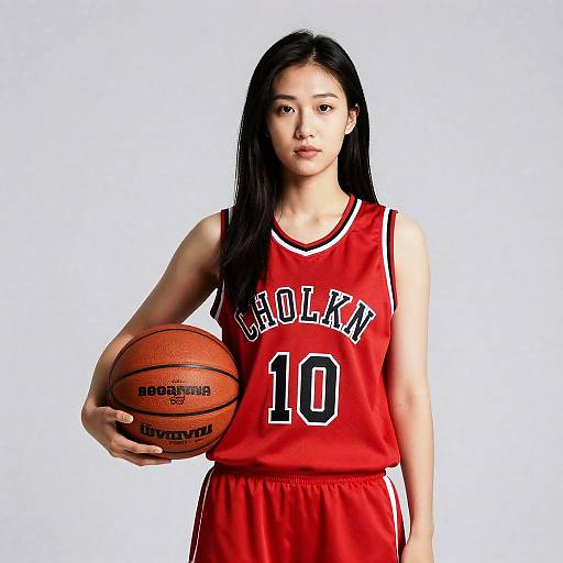 Realistic Girl in Red Basketball Jersey