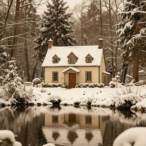 Vintage Cottage in Snowy Forest