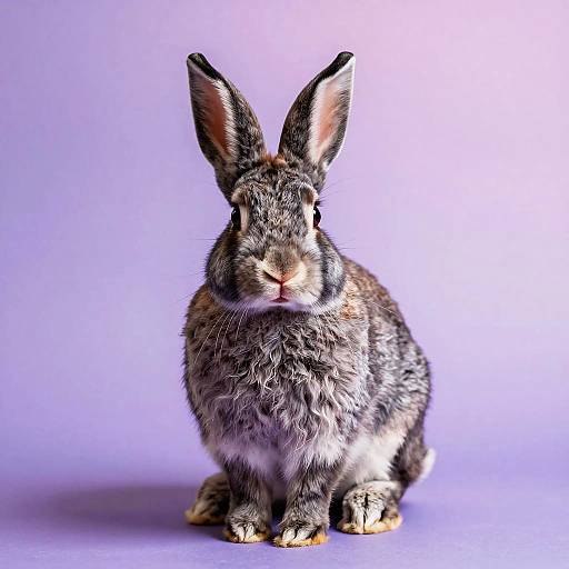 Masked Gray-and-Black Rabbit on Purple Gradient