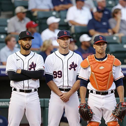 Three Baseball Players at Packed Stadium