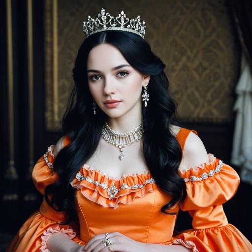 Elegant Woman in Orange Renaissance Gown with Tiara
